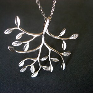 Tree Pendant, Silver Tree Necklace, Leafy Branch Necklace in Silver image 4