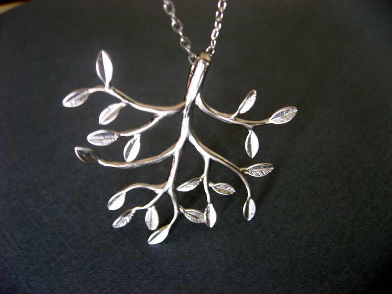 Tree Pendant, Silver Tree Necklace, Leafy Branch Necklace in Silver image 4