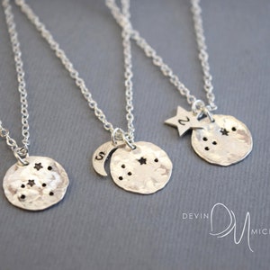 Personalized Zodiac Jewelry, Gold Constellation Necklace, Celestial Jewelry, Astrology Necklace, Stamped Disc Necklace image 2