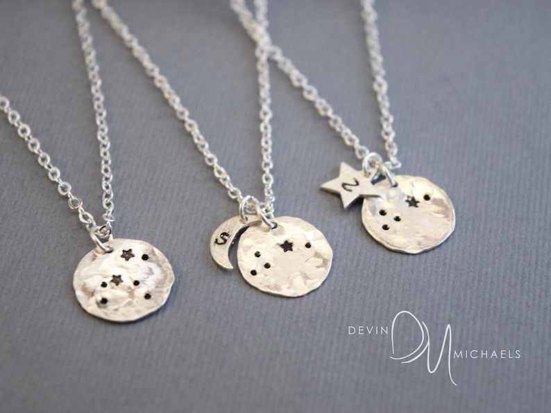 Personalized Zodiac Jewelry, Gold Constellation Necklace, Celestial Jewelry, Astrology Necklace, Stamped Disc Necklace image 2