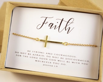 Sideways Cross Necklace, Gift of Faith, Inspiration Gift, Gold Cross Choker, Godmother Gift, Baptism Gift, Stylish Religious Jewelry