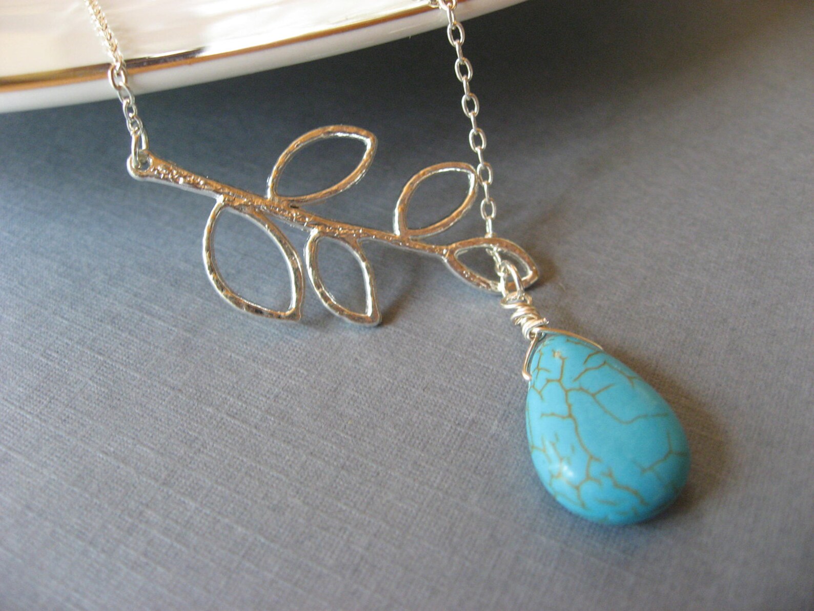 Turquoise Lariat Necklace, Turquoise Leaf Necklace, Turquoise Jewelry ...