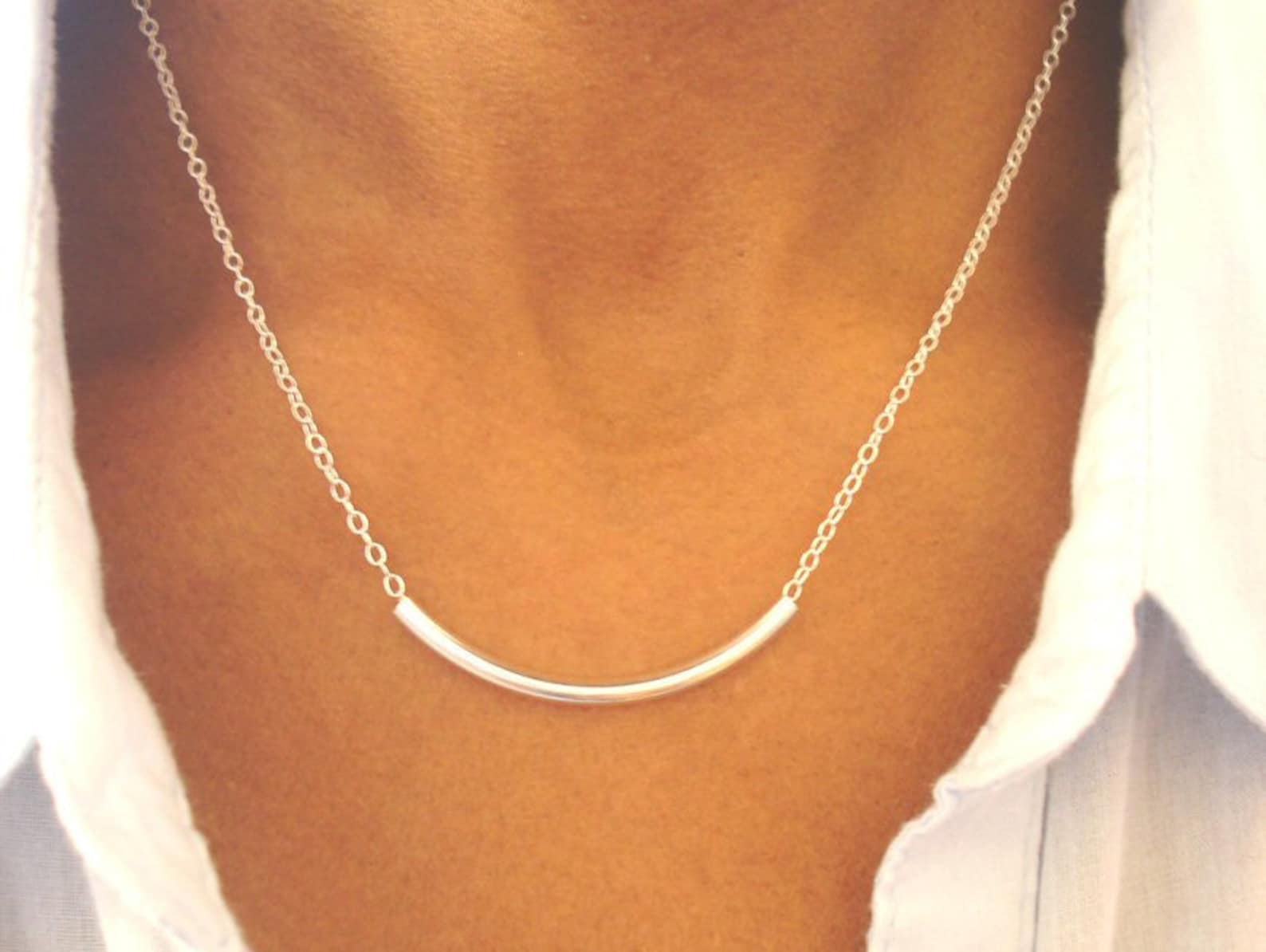 Wear With Everything Silver Bar Necklace Silver Tube Etsy