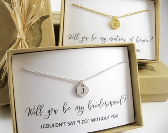 Personalized Coin Necklace, Monogram Disc Necklace, Bridesmaid Proposal, Bridesmaid Gifts, Will you be my Bridesmaid, Wedding Party Gift