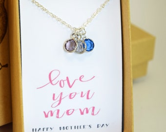 Mothers Day Gift, Mom Birthstone Charm Necklace, Mothers Necklace, Gift for Mom, Jewelry, Grandmother Necklace, Gift for Grandma