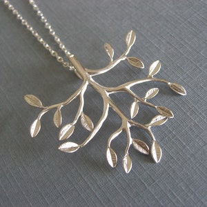 Tree Pendant, Silver Tree Necklace, Leafy Branch Necklace in Silver image 2