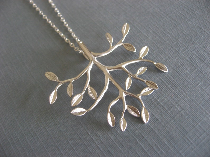 Tree Pendant, Silver Tree Necklace, Leafy Branch Necklace in Silver image 2