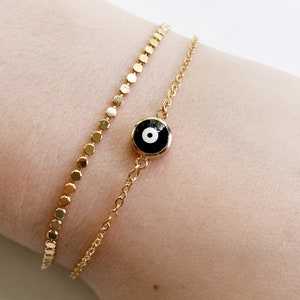 Dainty Evil Eye Bracelet Set, Minimalist Dot Bracelet Set, Gold Evil Eye Bracelet for Women, Protection Jewelry,  Stacking Bracelet for Her