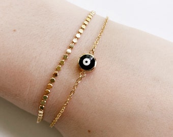 Dainty Evil Eye Bracelet Set, Minimalist Dot Bracelet Set, Gold Evil Eye Bracelet for Women, Protection Jewelry,  Stacking Bracelet for Her