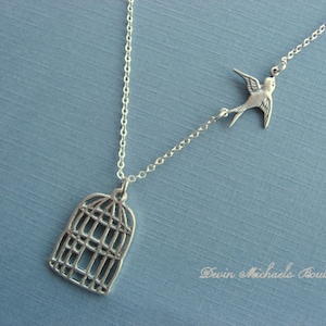 Mothers Day Silver Birdcage Necklace With Free Flying Sparrow Necklace image 1