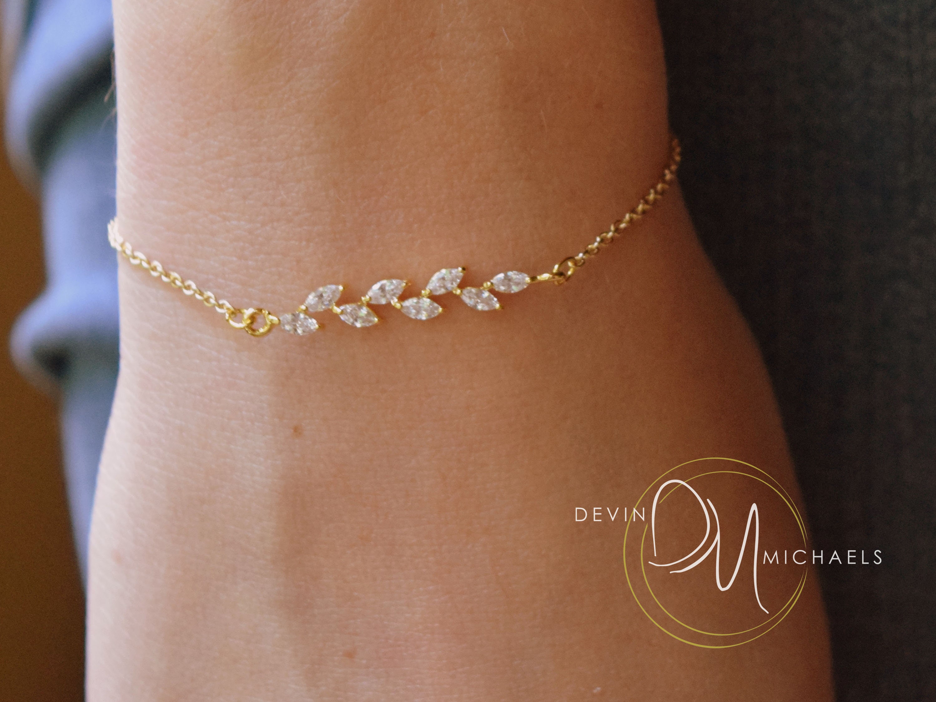Dainty CZ Diamond Bracelet, Minimalist Bridesmaid Bracelet, Gold Wedding Bracelet, Bridal Jewlery, Stacking Bracelet for Her