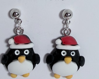 Pinguin Weihnachten Ohrringe | Handgemachter festlicher Feiertagsschmuck