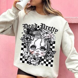 Dead Pretty PNG, Creepy Doll Halloween Sublimation, Gothic Girl Skull Art, Floral instant download file, Spooky Vintage Clipart