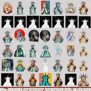50+ Statue of liberty covering her face png bundle , surrealism, PNG, instant download, background art