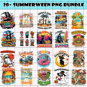 20+ Summerween Png Bundle, Funny Summer-ween Png, Summerween Horror Characters Png, Spooky Summer, Halloween Gift, Year-Round, Beach Skelly