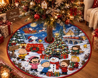 Christmas Tree Skirt, Winter Wonderland Holiday Decor, Snowy Christmas Village Tree Cover, Festive Xmas Home Decoration, Cozy Family Gift