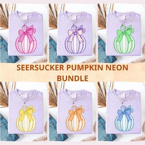 Seersucker Pumpkin Neon Bundle PNG, Pumpkin PNG, Seersucker PNG, Fall Png, Coquette Png, Trendy Png, Halloween Png, Bow Fall Png