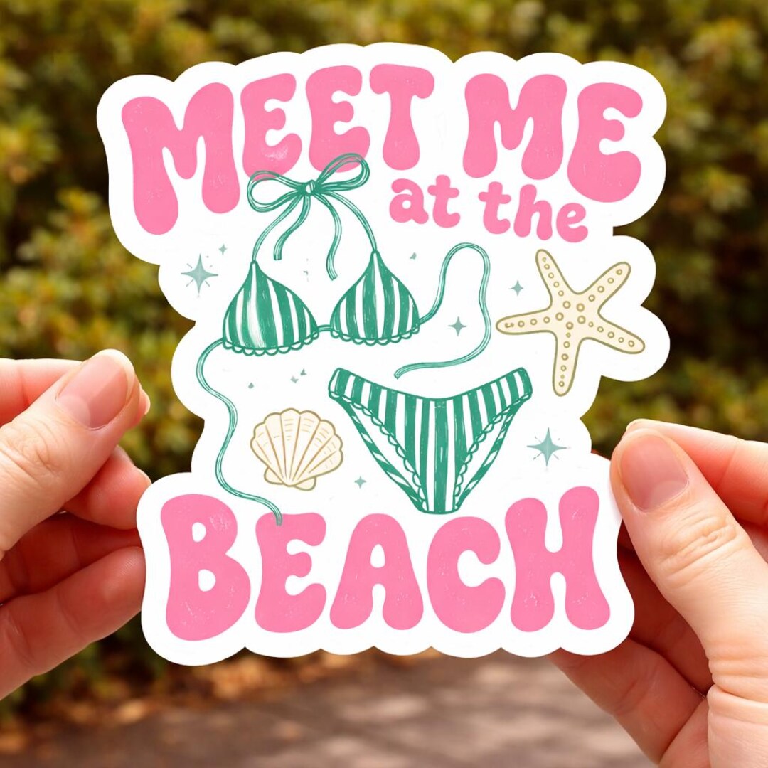 Meet Me at the Beach Sticker, Cute Summer Bikini Sticker, Pink ...