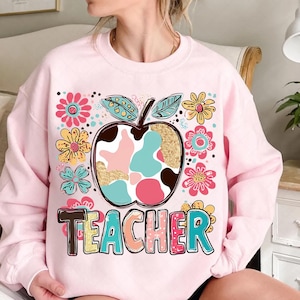 Boho Floral Teacher PNG, Teacher Sublimation Design, Back To School Png, First Day of School Png, Preppy Png. Retro Teacher png