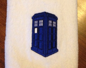 Doctor Who Inspired Police Call Box Embroidered Hand Towel