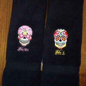 Sugar Skull Black Bathroom Hand Towel Set