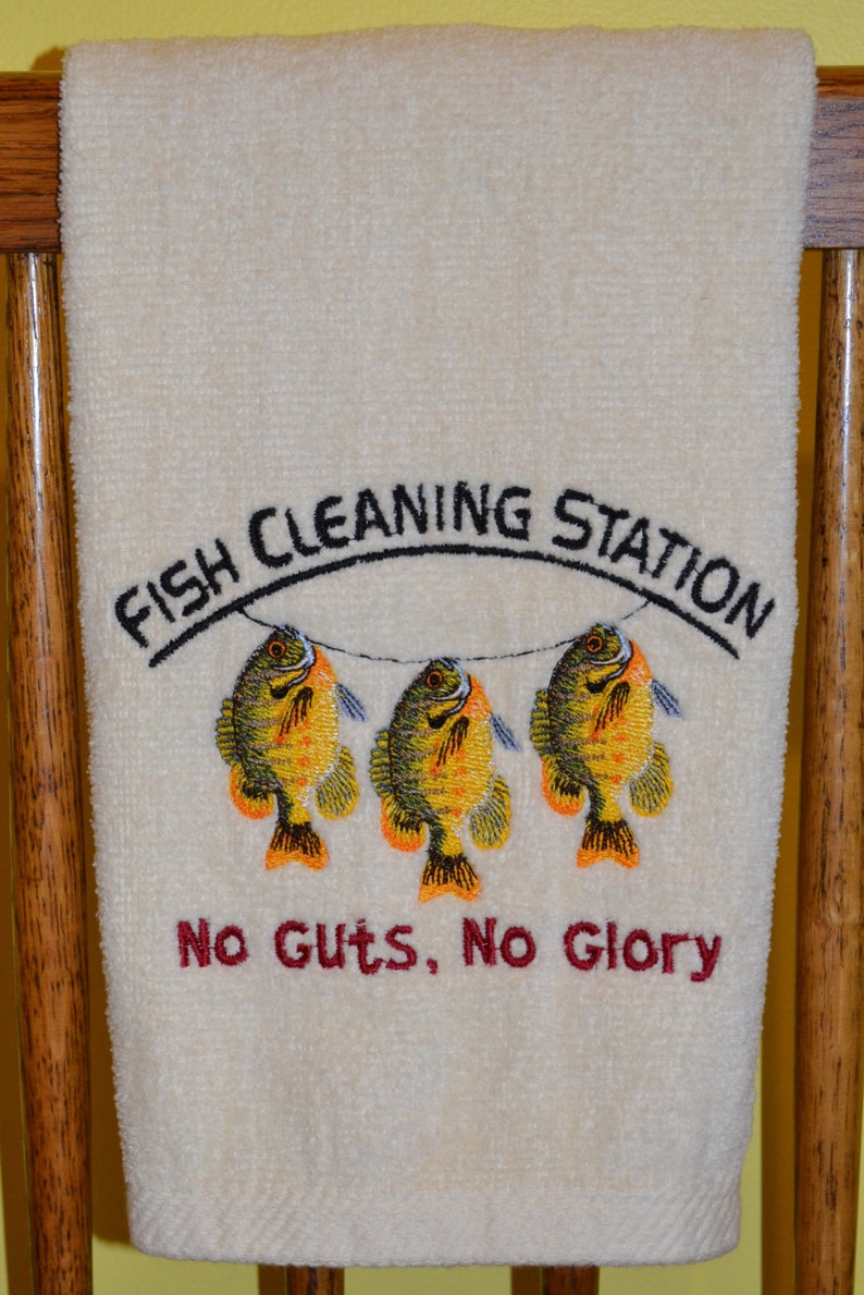 Embroidered Fishing Bathroom Hand Towel image 1
