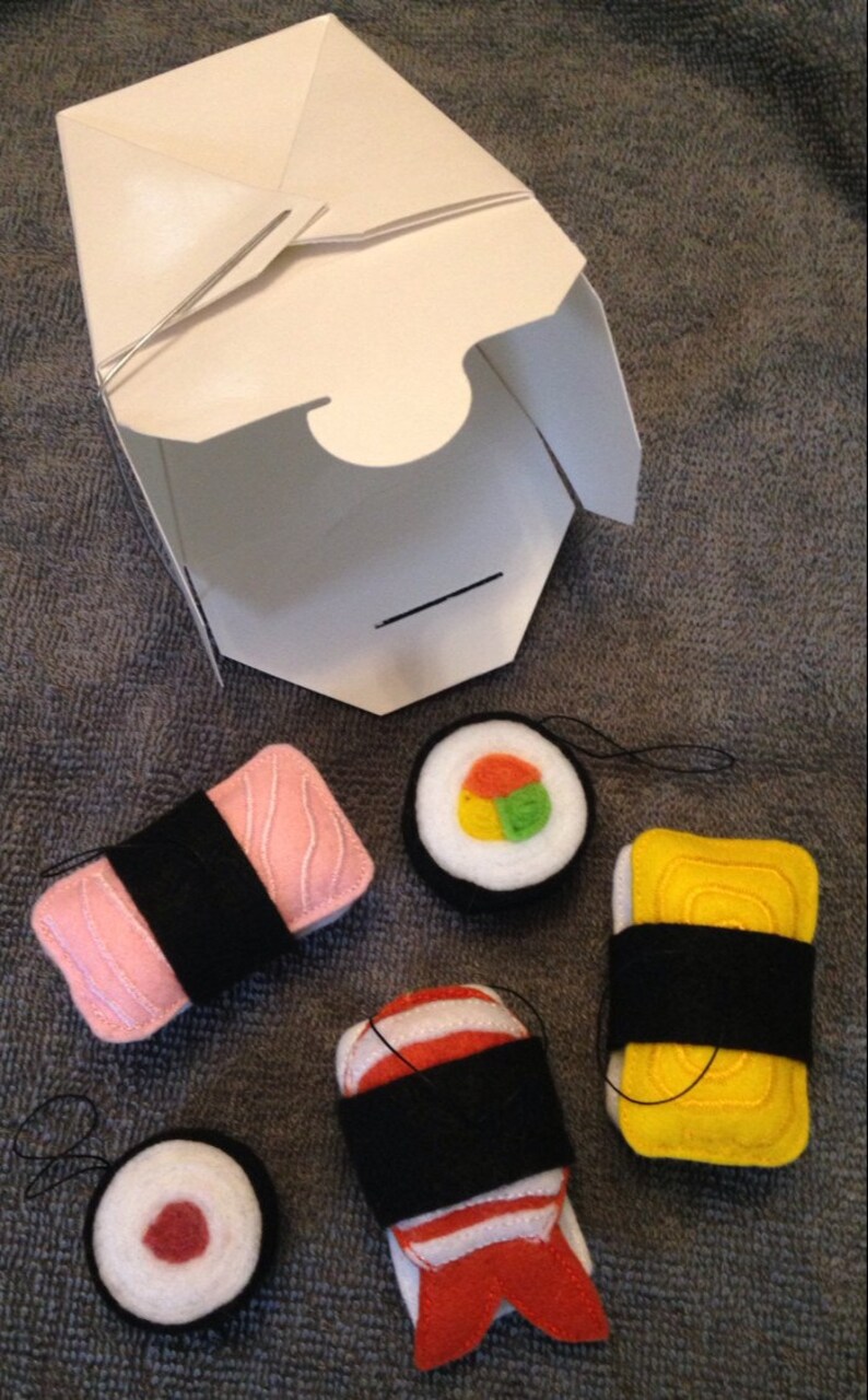 Takeout Sushi Felt Ornaments Set of 5 image 1