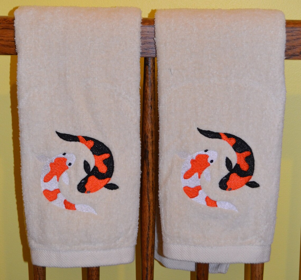 Koi Fish Bathroom Hand Towels Etsy