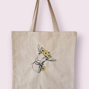 Flowered Goat Canvas Tote Bag