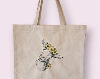Flowered Goat Canvas Tote Bag