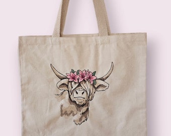Highland Cow Canvas Tote Bag