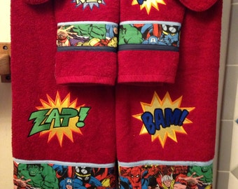 Super Hero Avengers Inspired Comic Book Style Bath Towel Set