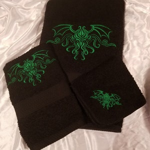 Cthulhu Crest Embroidered Bathroom Towels