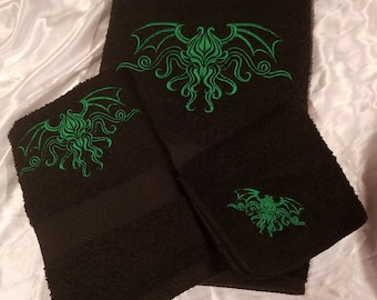 Cthulhu Crest Embroidered Bathroom Towels