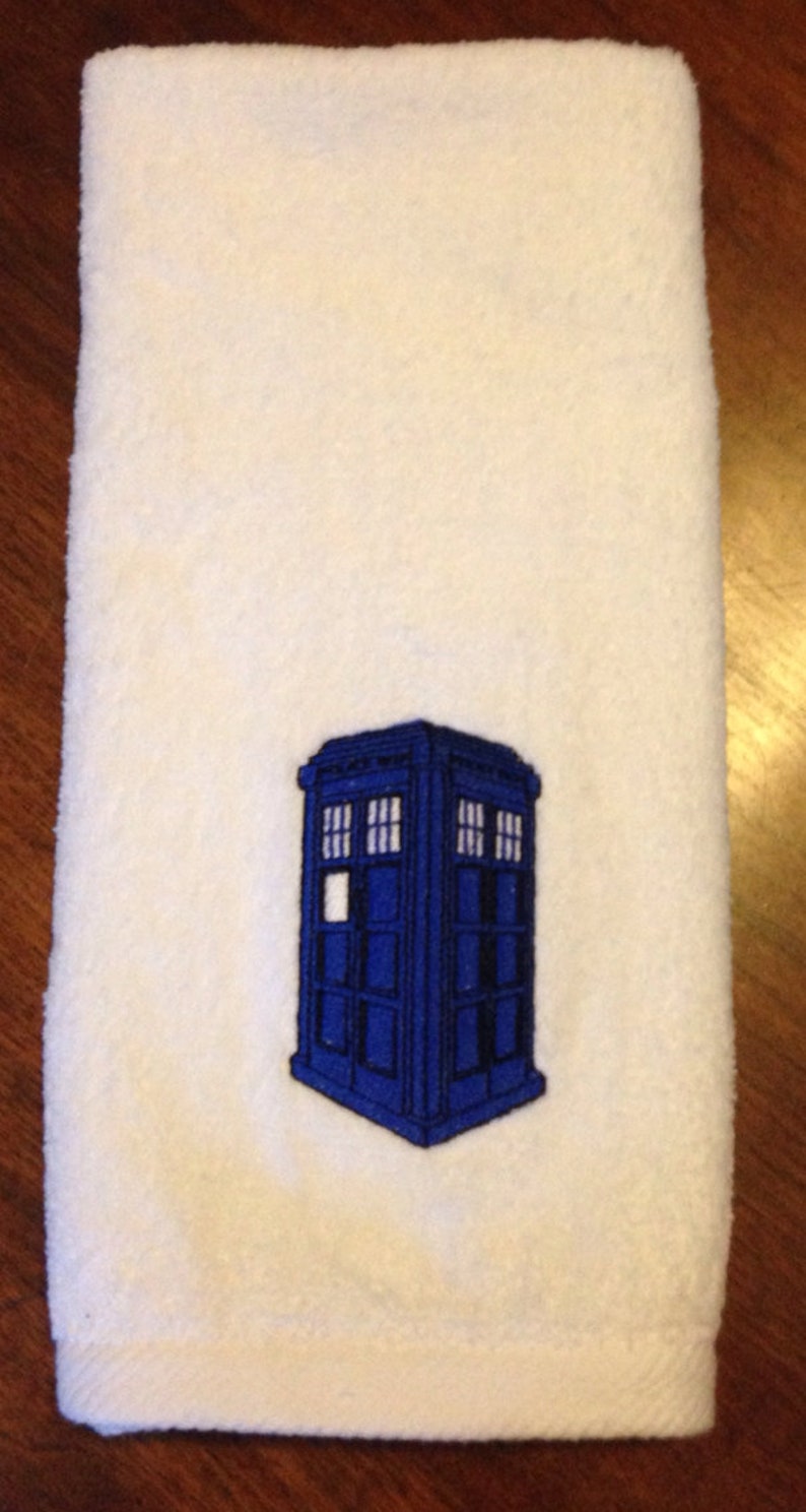 Doctor Who Inspired Police Call Box Embroidered Hand Towel image 1