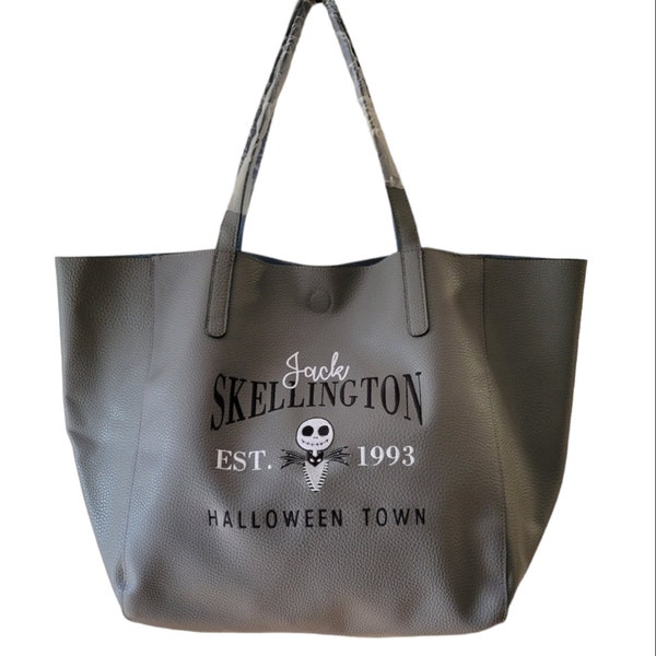 Jack Skellington Faux Leather Tote Bag