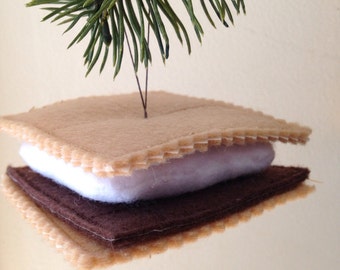 Felt Smores Ornament: Embroidered Holiday Tree Decoration