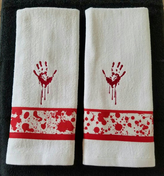 Bloody Hand and Blood Splatter Bathroom Hand Towels