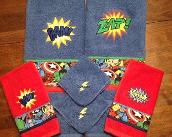 6 piece Super Hero Comic Bath Towel Set