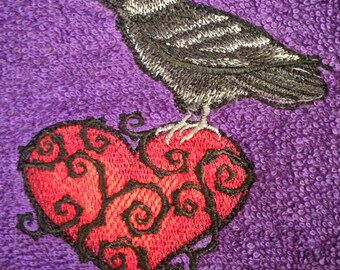 Raven Heart Embroidered Towel