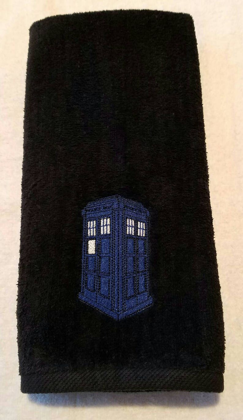 Doctor Who Inspired Police Call Box Embroidered Hand Towel image 3