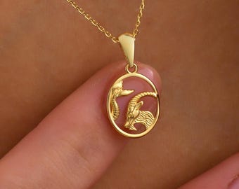 14K Gold Capricorn Zodiac Pendant Necklace: Astrology Jewelry