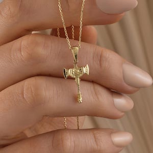 Skull Axe Pendant Necklace in 14K Solid Gold | Labrys Double Blade Axe Charm Gold | Gothic Mythology Jewelry for Men & Women |Halloween Gift