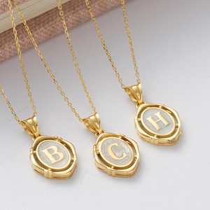 14K Yellow Gold Wax Seal Initial Pendant | Personalized Charm Necklace