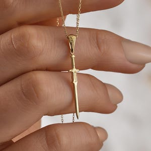Solid Gold Sword Necklace, 14K Gold Dagger Pendant, Medieval Sword Necklace, Edgy Jewelry, Goth Style Necklace, Warrior Jewelry Unisex Gift