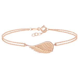 14K Solid Gold Angel Wing Bracelet – Dainty Guardian Charm 14K Rose Gold