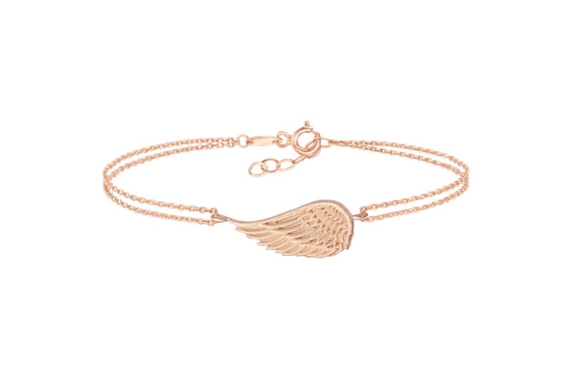 14K Solid Gold Angel Wing Bracelet – Dainty Guardian Charm 14K Rose Gold