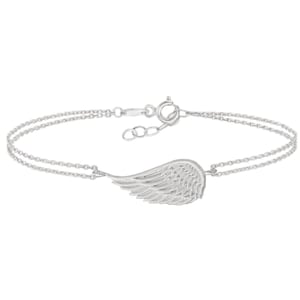 14K Solid Gold Angel Wing Bracelet – Dainty Guardian Charm 14K White Gold