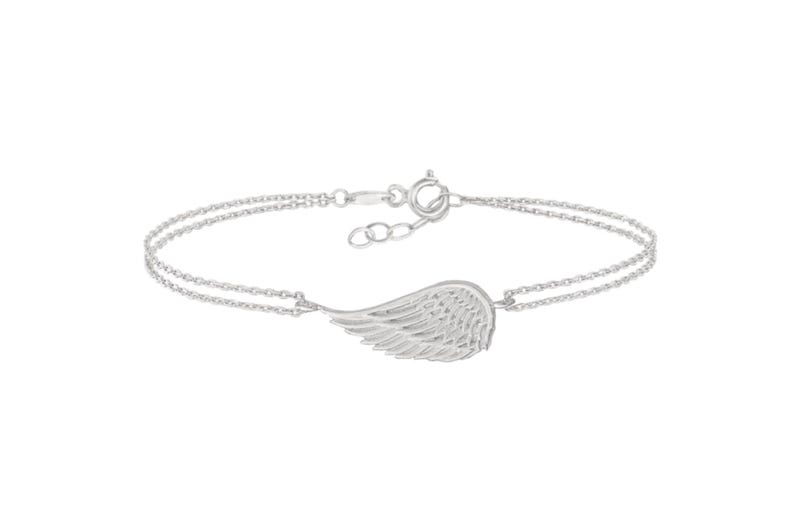 14K Solid Gold Angel Wing Bracelet – Dainty Guardian Charm 14K White Gold