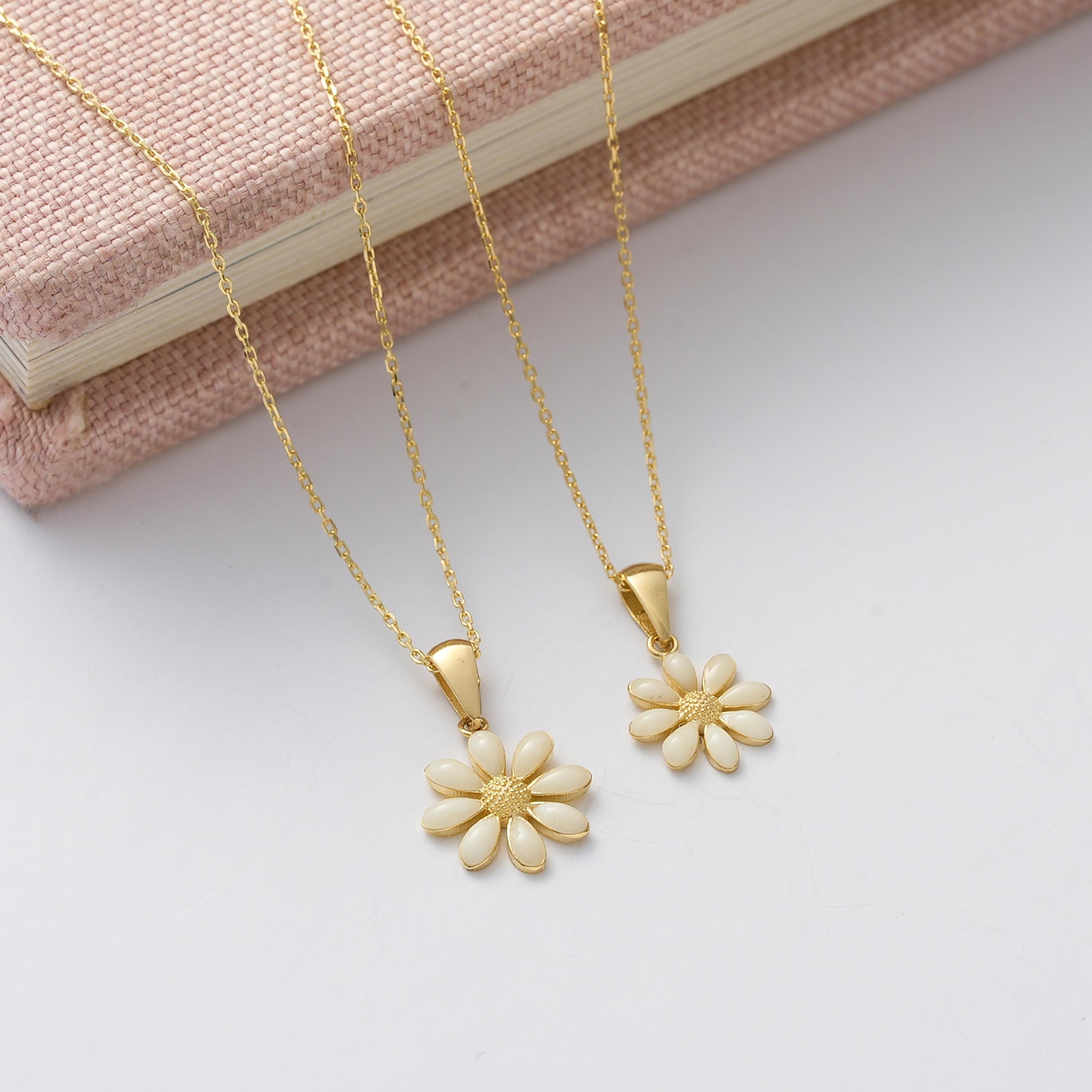 Dainty 14K Gold Daisy Necklace – Enamel Floral Pendant - Etsy Dainty 14K Gold Daisy Necklace – Enamel Floral Pendant - Etsy
